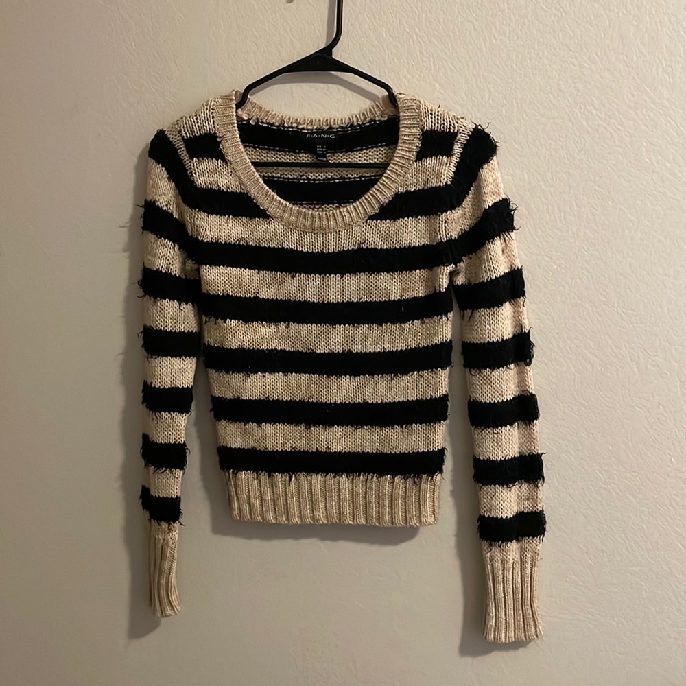 Small Tan & Black striped long Sleeve crop knitted sweater